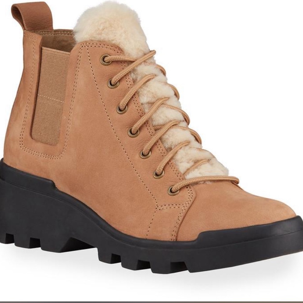 Eileen Fisher tan suede boots with fur